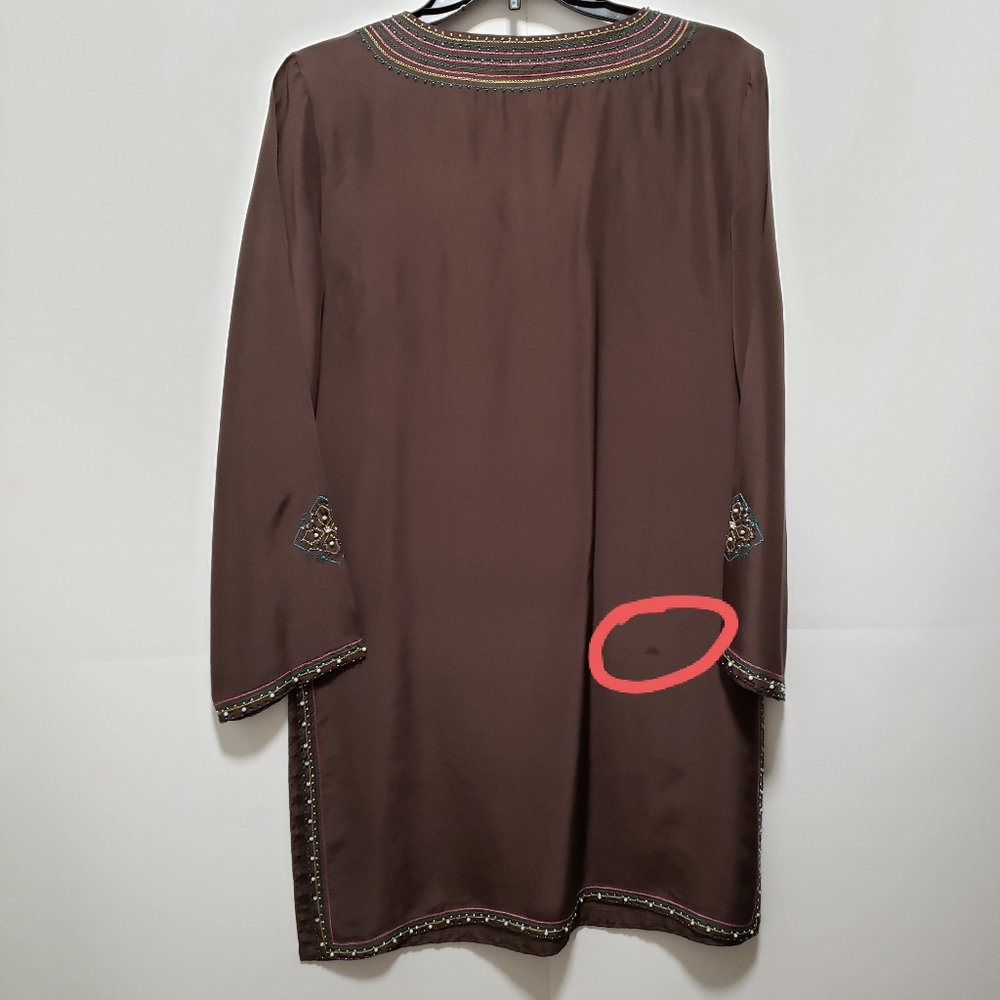 COLDWATER CREEK Brown Silk Dress w/Beaded Trim - Picture 7 of 14